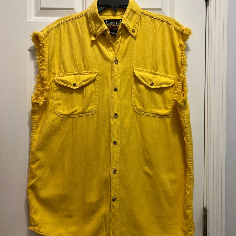 Biker wear large sleeveless yellow shirt